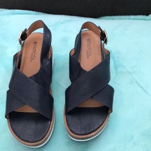 Navy platform wedge sandal